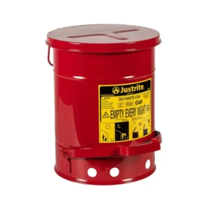 Justrite Oily Waste Can 6 Gallon, Foot Operated (09100 Red, 09101 Yellow)